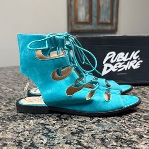 Public Desire Turquoise Lace-Up Sandals NWT 8.5